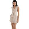 imageSUUKSESS Womens Summer 2 Piece Sets Button Down V Neck Vest Waistcoat and Pockets Shorts SetsApricot
