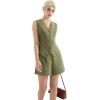 imageSUUKSESS Womens Summer 2 Piece Sets Button Down V Neck Vest Waistcoat and Pockets Shorts SetsArmy Green