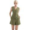 imageSUUKSESS Womens Summer 2 Piece Sets Button Down V Neck Vest Waistcoat and Pockets Shorts SetsArmy Green