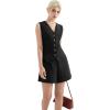 imageSUUKSESS Womens Summer 2 Piece Sets Button Down V Neck Vest Waistcoat and Pockets Shorts SetsBlack