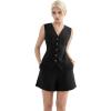 imageSUUKSESS Womens Summer 2 Piece Sets Button Down V Neck Vest Waistcoat and Pockets Shorts SetsBlack