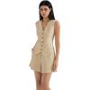 imageSUUKSESS Womens Summer 2 Piece Sets Button Down V Neck Vest Waistcoat and Pockets Shorts SetsKhaki