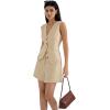 imageSUUKSESS Womens Summer 2 Piece Sets Button Down V Neck Vest Waistcoat and Pockets Shorts SetsKhaki
