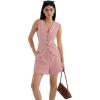 imageSUUKSESS Womens Summer 2 Piece Sets Button Down V Neck Vest Waistcoat and Pockets Shorts SetsPink