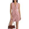 imageSUUKSESS Womens Summer 2 Piece Sets Button Down V Neck Vest Waistcoat and Pockets Shorts SetsPink