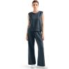imageSUUKSESS Women 2 Piece Lounge Matching Sets Wide Leg Sweatpants Sleeveless TopsDark Storm