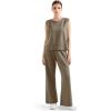 imageSUUKSESS Women 2 Piece Lounge Matching Sets Wide Leg Sweatpants Sleeveless TopsKhaki