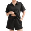 imageSUUKSESS Women 2 Piece Modal Lounge Sets V Neck Tops Drawstring Shorts OutfitsBlack