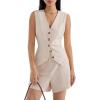 imageSUUKSESS Womens Summer 2 Piece Sets Button Down V Neck Vest Waistcoat and Pockets Shorts SetsApricot