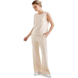 imageSUUKSESS Women 2 Piece Lounge Matching Sets Wide Leg Sweatpants Sleeveless TopsApricot