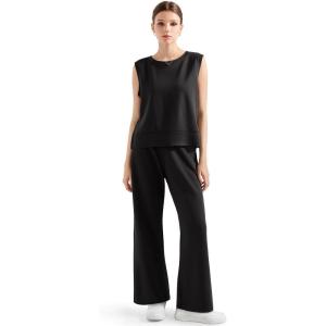 imageSUUKSESS Women 2 Piece Lounge Matching Sets Wide Leg Sweatpants Sleeveless TopsBlack