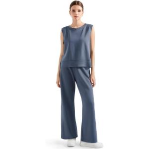 imageSUUKSESS Women 2 Piece Lounge Matching Sets Wide Leg Sweatpants Sleeveless TopsBlue