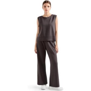 imageSUUKSESS Women 2 Piece Lounge Matching Sets Wide Leg Sweatpants Sleeveless TopsDark Grey
