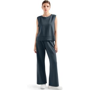 imageSUUKSESS Women 2 Piece Lounge Matching Sets Wide Leg Sweatpants Sleeveless TopsDark Storm