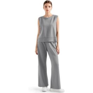 imageSUUKSESS Women 2 Piece Lounge Matching Sets Wide Leg Sweatpants Sleeveless TopsGrey