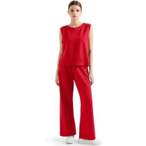 imageSUUKSESS Women 2 Piece Lounge Matching Sets Wide Leg Sweatpants Sleeveless TopsRed