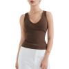 imageSUUKSESS Women Cotton Ribbed Summer Going Out Tops Padded Trendy Basic Tank TopsBrown