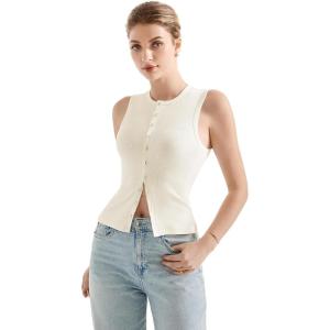 imageSUUKSESS Women Button Down Going Out Trendy Tops Ribbed Sexy Vest Y2K Tank TopsWhite More Cream