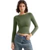 imageSUUKSESS Women Crew Neck Long Sleeve T Shirts Double Lined Tight Fitted Crop TopArmy Green