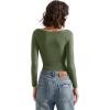 imageSUUKSESS Women Crew Neck Long Sleeve T Shirts Double Lined Tight Fitted Crop TopArmy Green