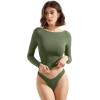 imageSUUKSESS Women Crew Neck Long Sleeve T Shirts Double Lined Tight Fitted Crop TopArmy Green
