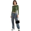 imageSUUKSESS Women Crew Neck Long Sleeve T Shirts Double Lined Tight Fitted Crop TopArmy Green