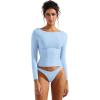 imageSUUKSESS Women Crew Neck Long Sleeve T Shirts Double Lined Tight Fitted Crop TopBaby Blue