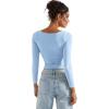 imageSUUKSESS Women Crew Neck Long Sleeve T Shirts Double Lined Tight Fitted Crop TopBaby Blue