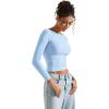 imageSUUKSESS Women Crew Neck Long Sleeve T Shirts Double Lined Tight Fitted Crop TopBaby Blue