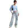 imageSUUKSESS Women Crew Neck Long Sleeve T Shirts Double Lined Tight Fitted Crop TopBaby Blue