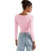 imageSUUKSESS Women Crew Neck Long Sleeve T Shirts Double Lined Tight Fitted Crop TopBaby Pink