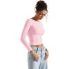 imageSUUKSESS Women Crew Neck Long Sleeve T Shirts Double Lined Tight Fitted Crop TopBaby Pink