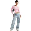 imageSUUKSESS Women Crew Neck Long Sleeve T Shirts Double Lined Tight Fitted Crop TopBaby Pink