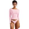 imageSUUKSESS Women Crew Neck Long Sleeve T Shirts Double Lined Tight Fitted Crop TopBaby Pink