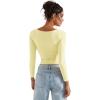 imageSUUKSESS Women Crew Neck Long Sleeve T Shirts Double Lined Tight Fitted Crop TopButter Yellow