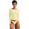 imageSUUKSESS Women Crew Neck Long Sleeve T Shirts Double Lined Tight Fitted Crop TopButter Yellow