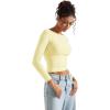 imageSUUKSESS Women Crew Neck Long Sleeve T Shirts Double Lined Tight Fitted Crop TopButter Yellow