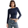 imageSUUKSESS Women Crew Neck Long Sleeve T Shirts Double Lined Tight Fitted Crop TopNavy Blue