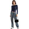 imageSUUKSESS Women Crew Neck Long Sleeve T Shirts Double Lined Tight Fitted Crop TopNavy Blue