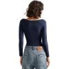 imageSUUKSESS Women Crew Neck Long Sleeve T Shirts Double Lined Tight Fitted Crop TopNavy Blue