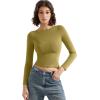 imageSUUKSESS Women Crew Neck Long Sleeve T Shirts Double Lined Tight Fitted Crop TopOlive