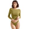 imageSUUKSESS Women Crew Neck Long Sleeve T Shirts Double Lined Tight Fitted Crop TopOlive