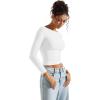 imageSUUKSESS Women Crew Neck Long Sleeve T Shirts Double Lined Tight Fitted Crop TopSnow White