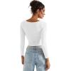 imageSUUKSESS Women Crew Neck Long Sleeve T Shirts Double Lined Tight Fitted Crop TopSnow White