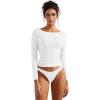 imageSUUKSESS Women Crew Neck Long Sleeve T Shirts Double Lined Tight Fitted Crop TopSnow White