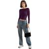 imageSUUKSESS Women Crew Neck Long Sleeve T Shirts Double Lined Tight Fitted Crop TopViolet