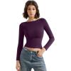 imageSUUKSESS Women Crew Neck Long Sleeve T Shirts Double Lined Tight Fitted Crop TopViolet