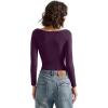 imageSUUKSESS Women Crew Neck Long Sleeve T Shirts Double Lined Tight Fitted Crop TopViolet