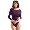 imageSUUKSESS Women Crew Neck Long Sleeve T Shirts Double Lined Tight Fitted Crop TopViolet