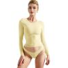 imageSUUKSESS Women Double Lined Fitted Basic T Shirts Crew Neck Long Sleeve Crop TopYellow